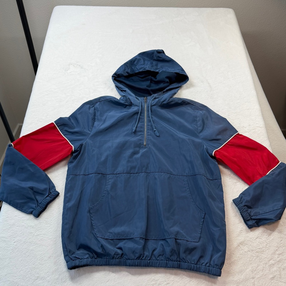 L.A. Hearts Windbreaker Womens M Blue Red Good Colorblock Half Zip Hooded Jacket